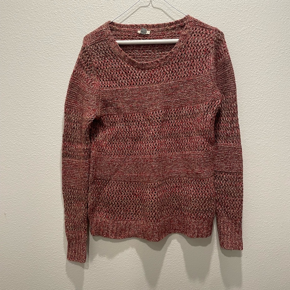 Fossil Women’s Medium Heather Red Lambs Wool Blend Knit Sweater Holidays Cozy